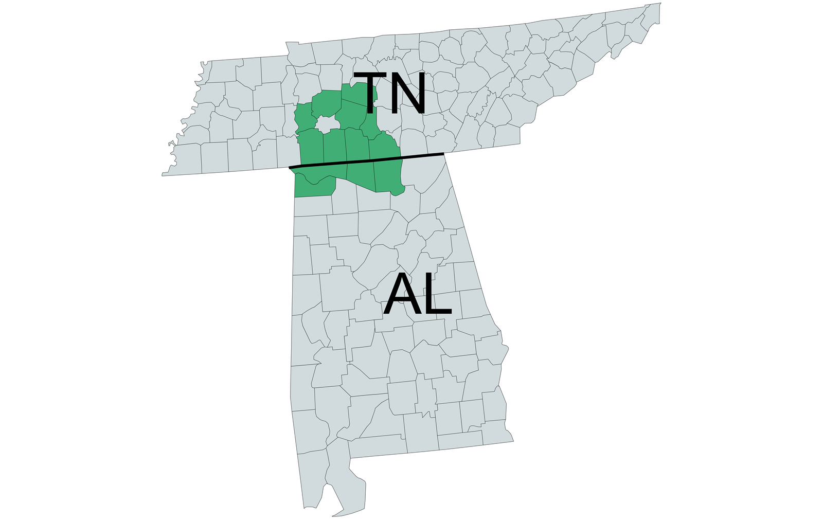 AC/DC Electrical Service Areas Map - Tennessee and Alabama Counties